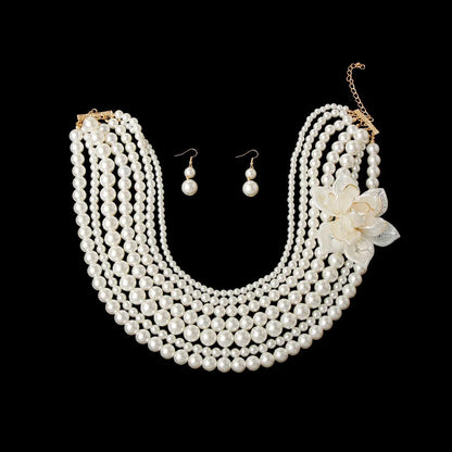 Multi-Strand Creamy Faux Pearl Bead Necklace Set Jewelry Bubble