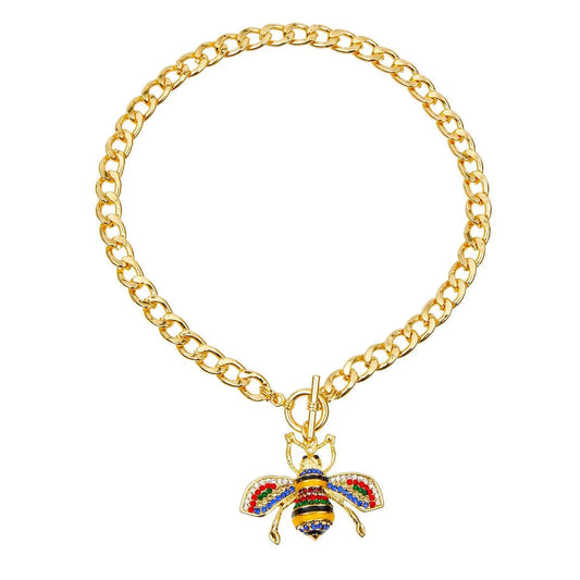 Multicolor Bee Drop Toggle Link Necklace Gold Tone Jewelry Bubble