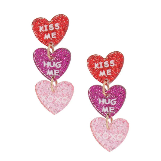 Multicolor Triple Heart Drop Earrings Kiss Me Jewelry Bubble