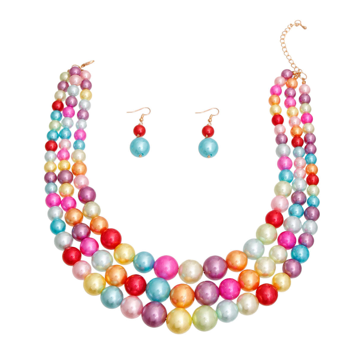 Multicolor Pearl Necklace Set 3 Strand Acrylic Statement Jewelry