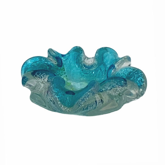 Murano Ashtray Aqua Italian Art Glass Vintage Bowl Jewelry Bubble