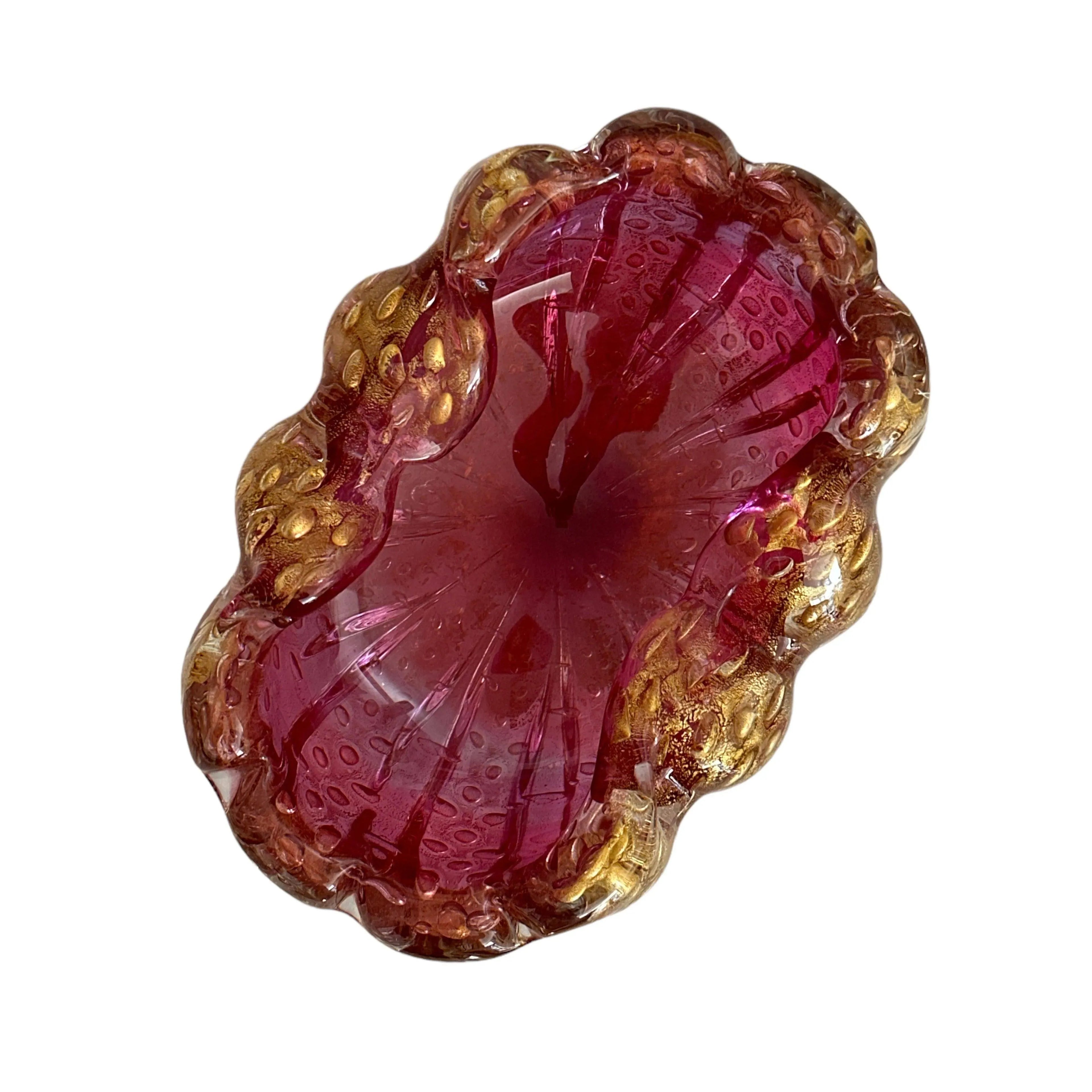 Murano Gold Flecks Bullicante Art Glass Bowl: A Stunning Piece of Italian Glassware
