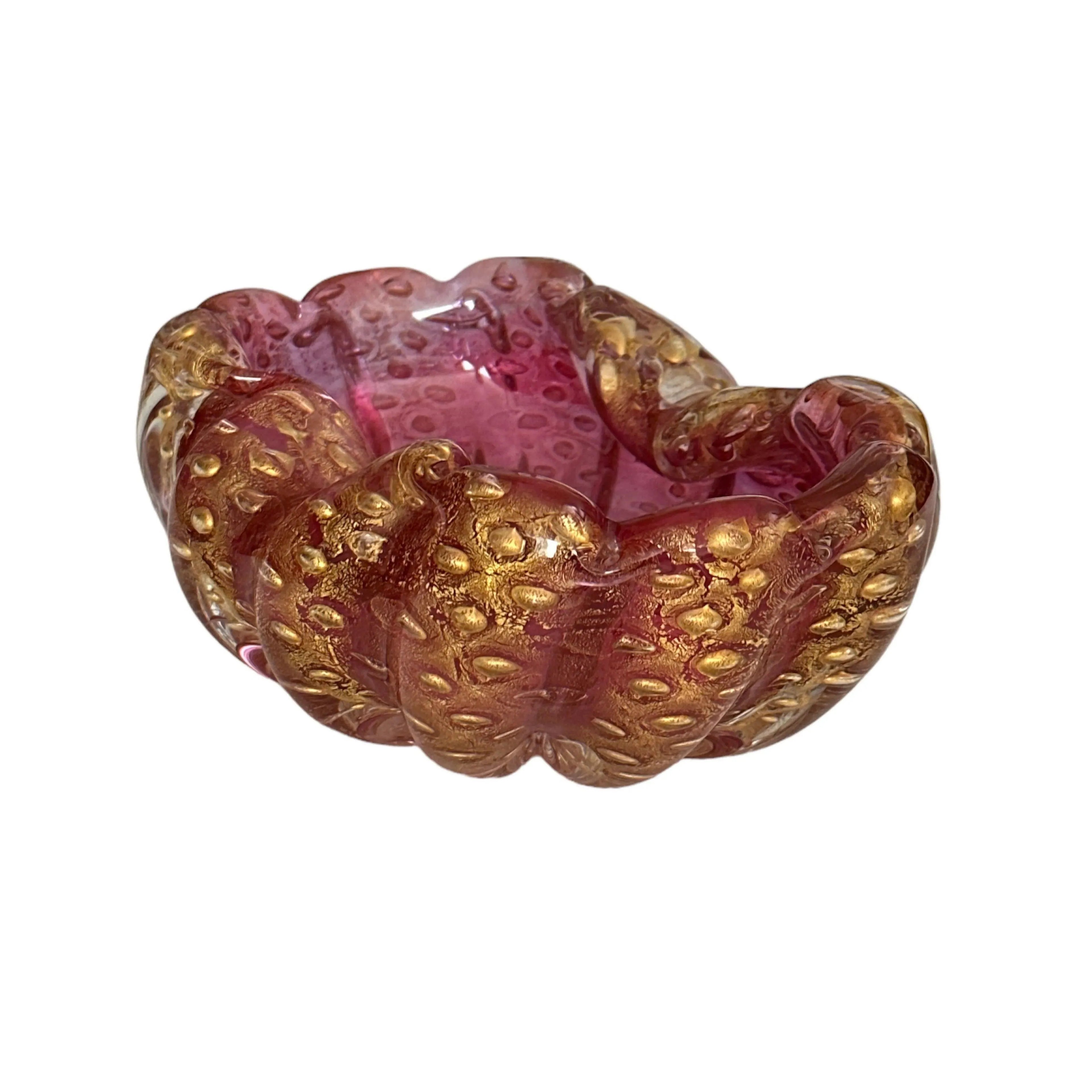 Murano Gold Flecks Bullicante Art Glass Bowl: A Stunning Piece of Italian Glassware