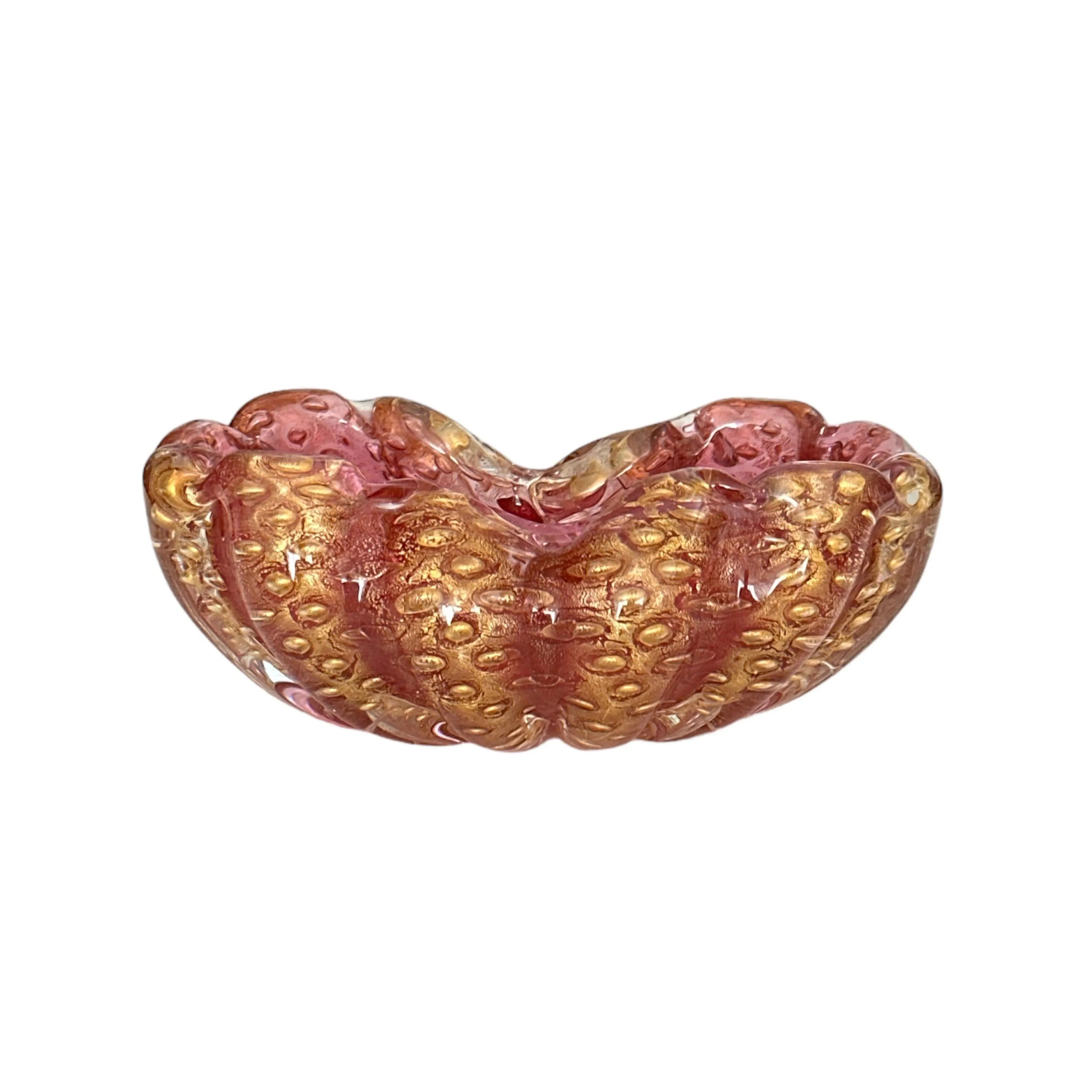 Murano Gold Flecks Bullicante Art Glass Bowl: A Stunning Piece of Italian Glassware