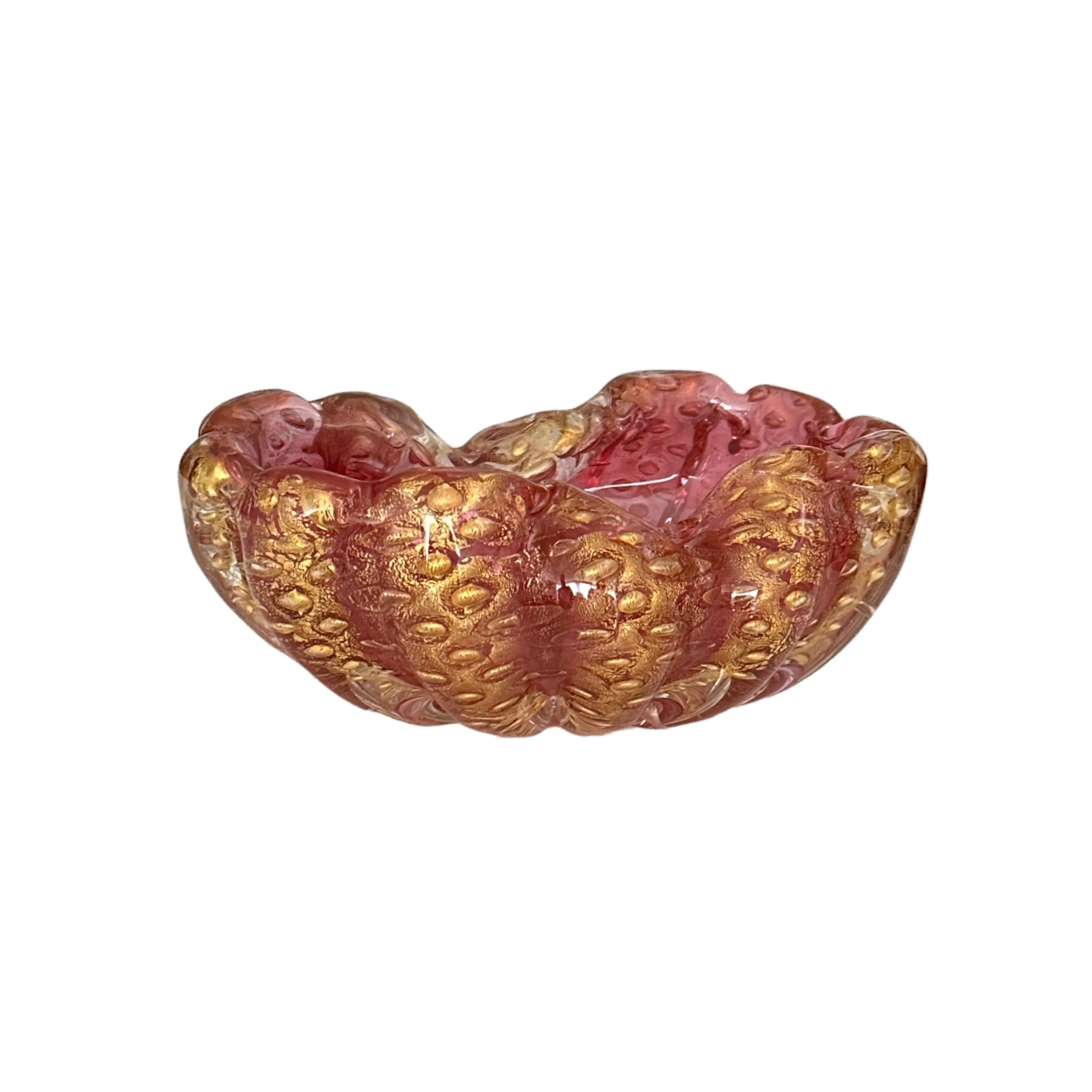 Murano Gold Flecks Bullicante Art Glass Bowl: A Stunning Piece of Italian Glassware