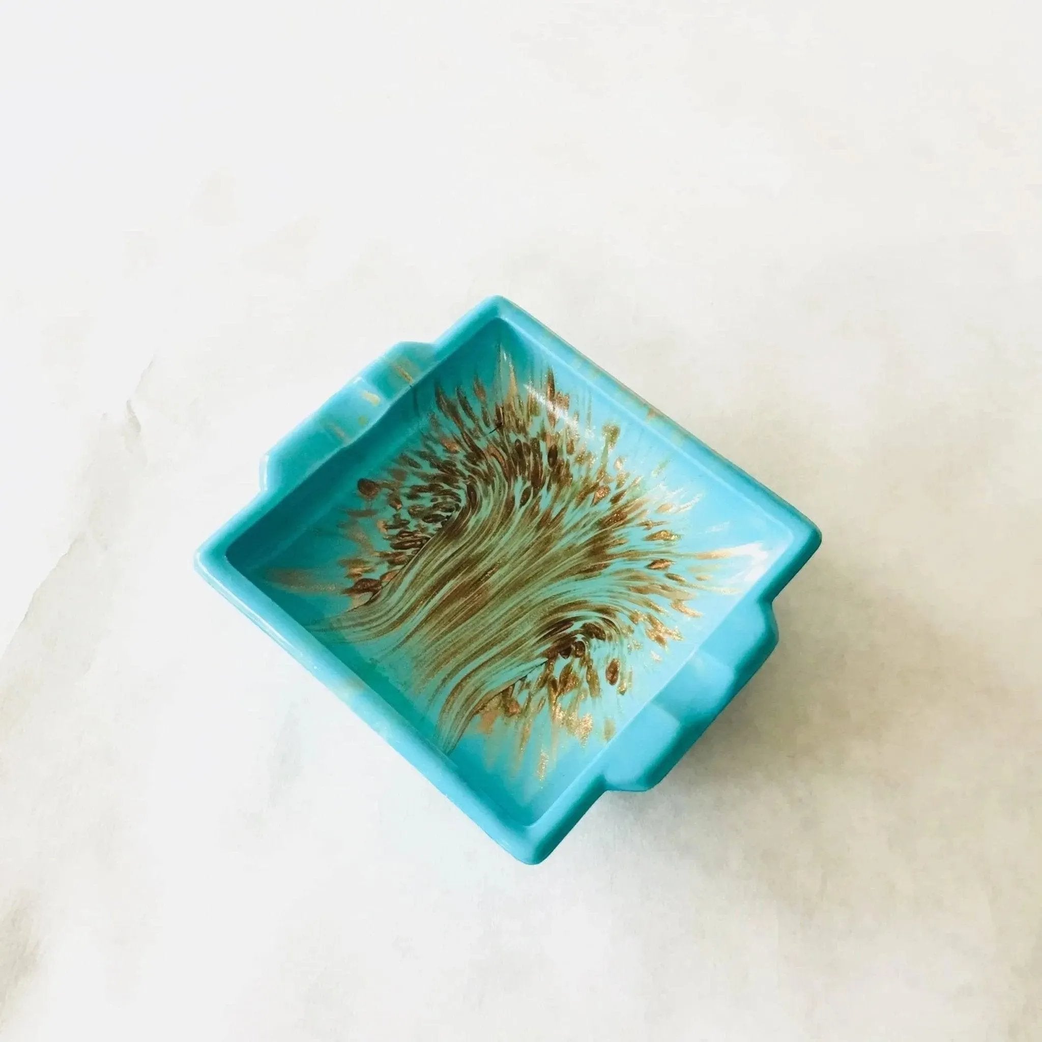 Murano Turquoise Glass & Copper Aventurine Ashtray