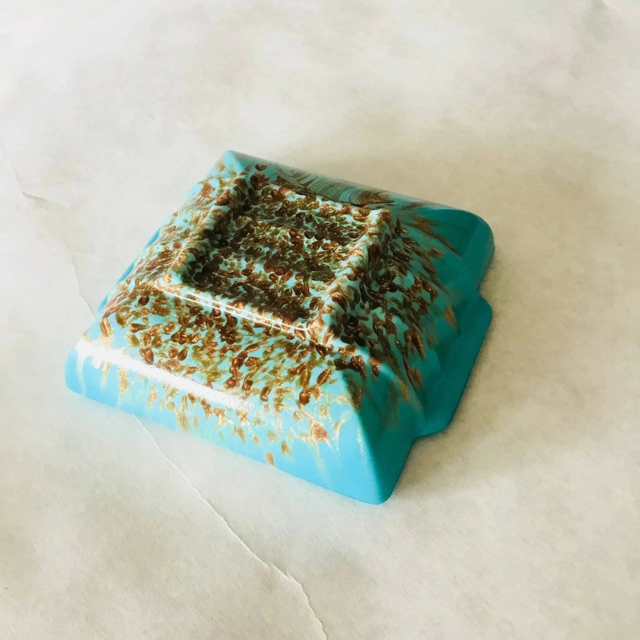 Murano Turquoise Glass & Copper Aventurine Ashtray