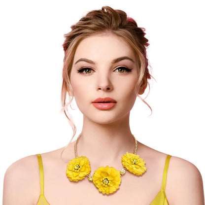 Must-Have Yellow Fabric Flower Necklace & Earring Combo - Order Yours Today! Jewelry Bubble