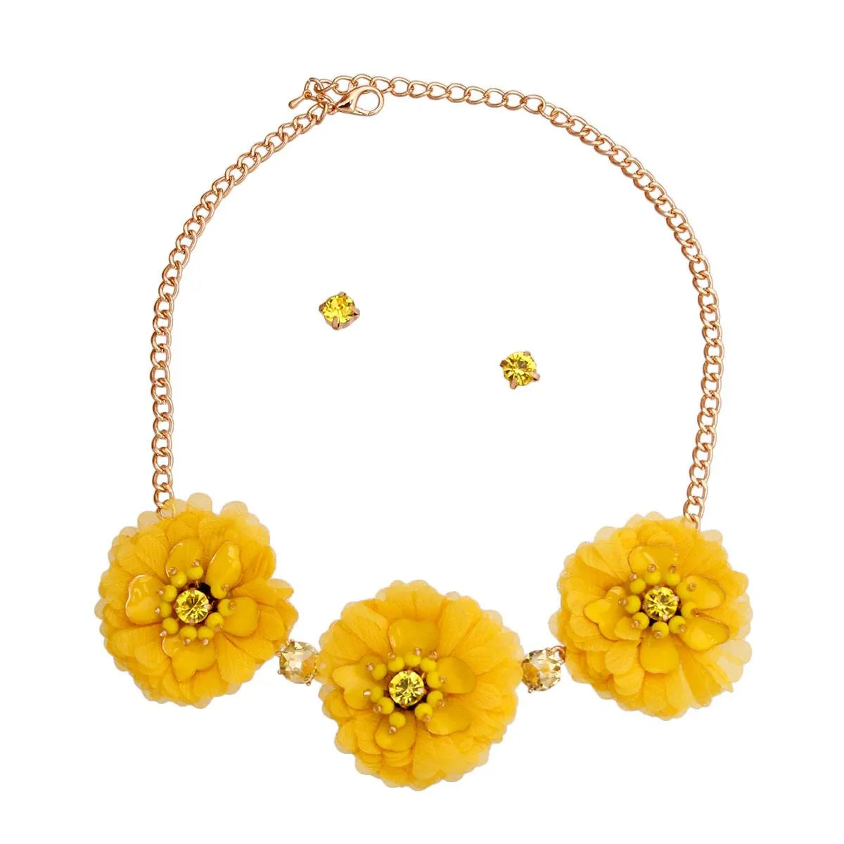 Must-Have Yellow Fabric Flower Necklace & Earring Combo - Order Yours Today! Jewelry Bubble