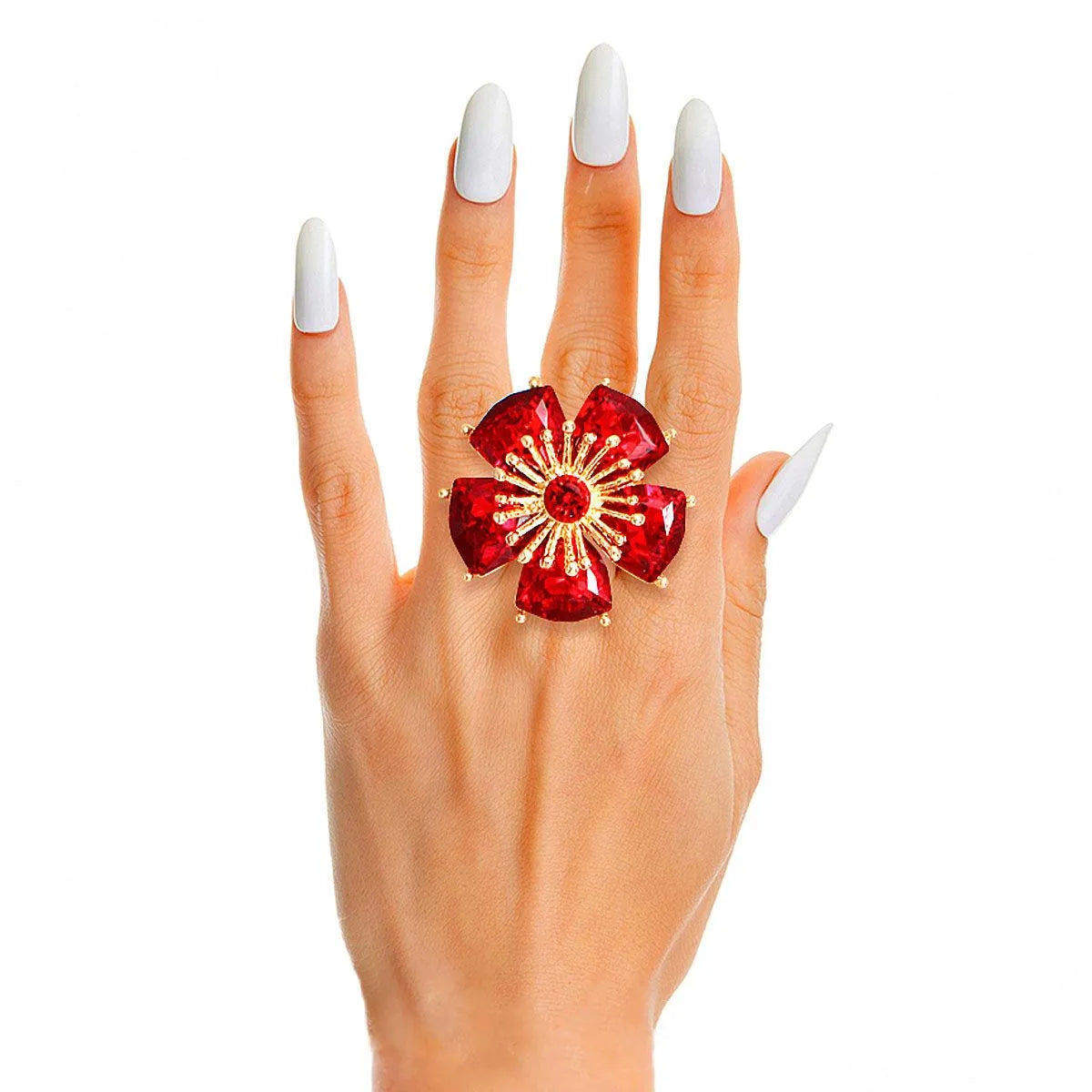 Nature Inspired Lush Red Daisy Flower Ring Jewelry Bubble