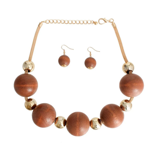 Nature's Best: Unique Wood Bead Necklace & Earrings Set for You Jewelry Bubble