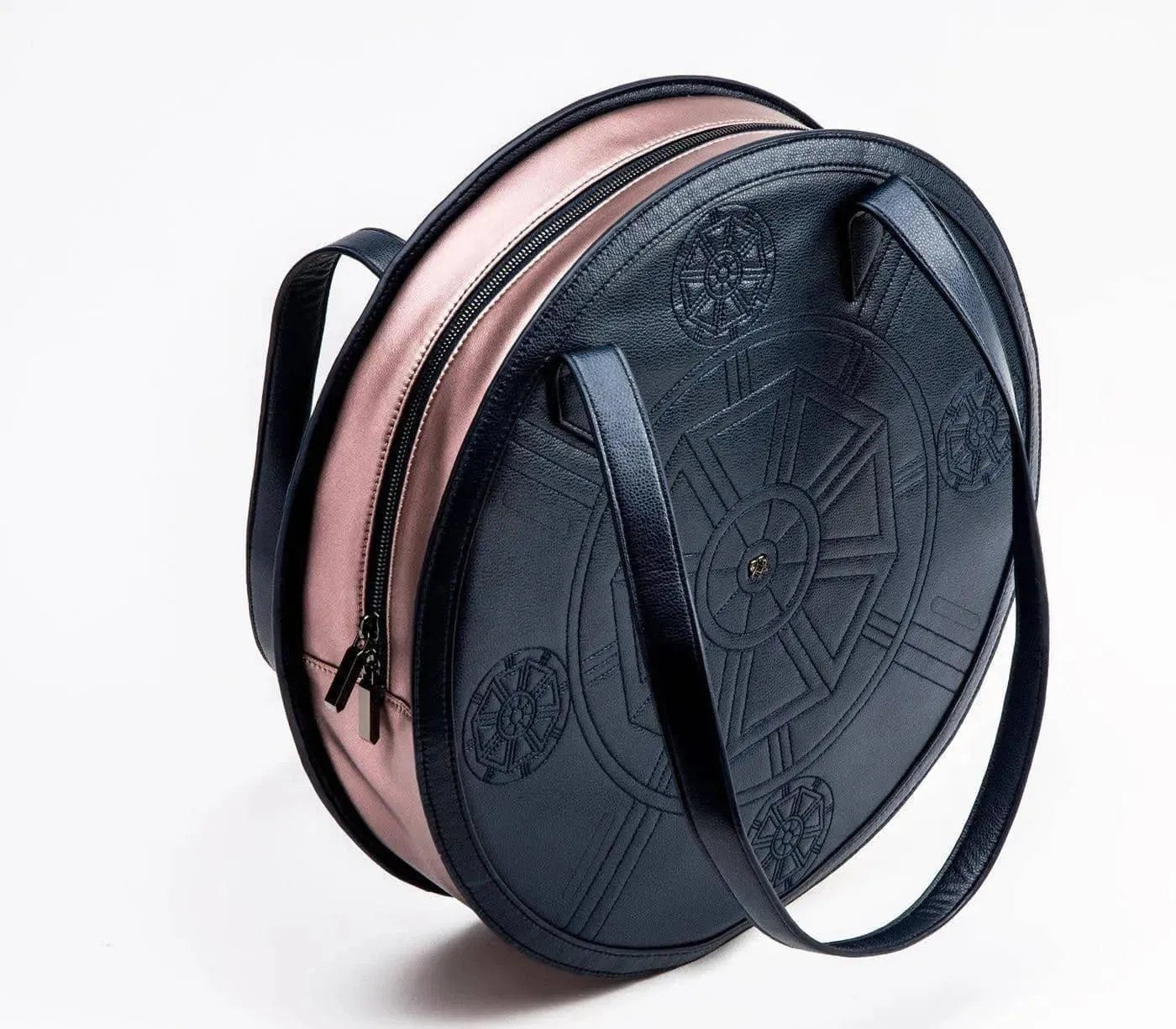 Navy Blue/Metallic Rose Meghan Leather Tote Bag