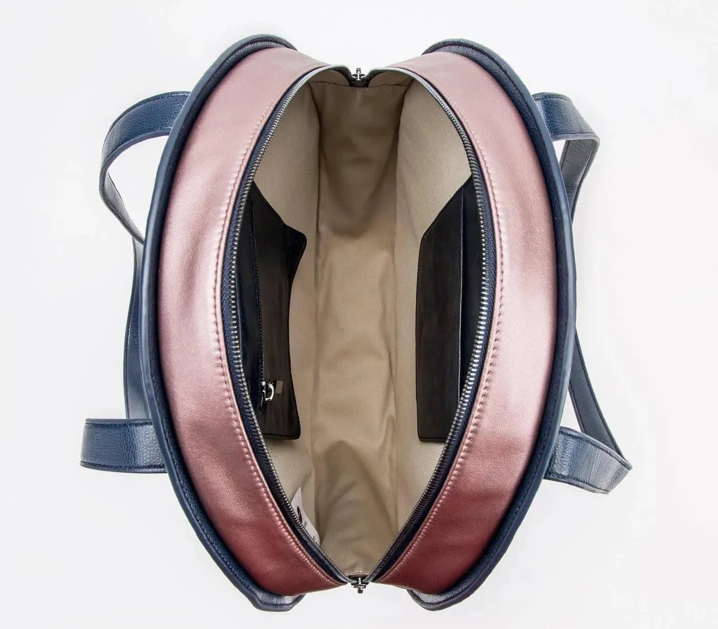Navy Blue/Metallic Rose Meghan Leather Tote Bag