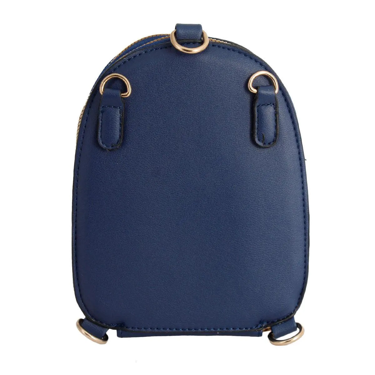 Navy Blue Vegan Leather Floral Mini Backpack: Stylish & Secure Jewelry Bubble