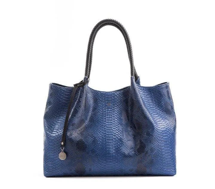 Navy Vegan Leather Tote Bag Jewelry Bubble