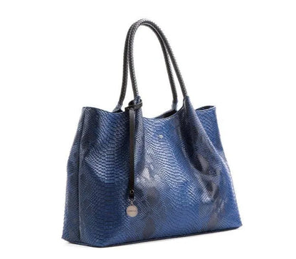 Navy Vegan Leather Tote Bag Jewelry Bubble