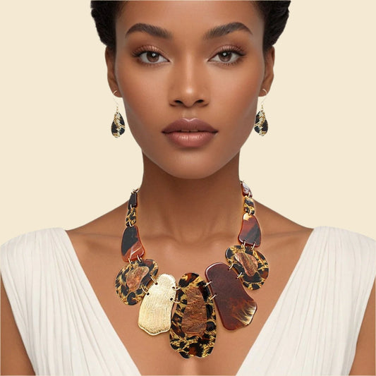 Necklace Set - Gold Brown Acrylic Statement Jewelry Jewelry Bubble