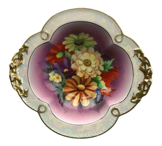 Noritake, Hand Painted Florals Decorative Vintage Porcelain Bowl Jewelry Bubble