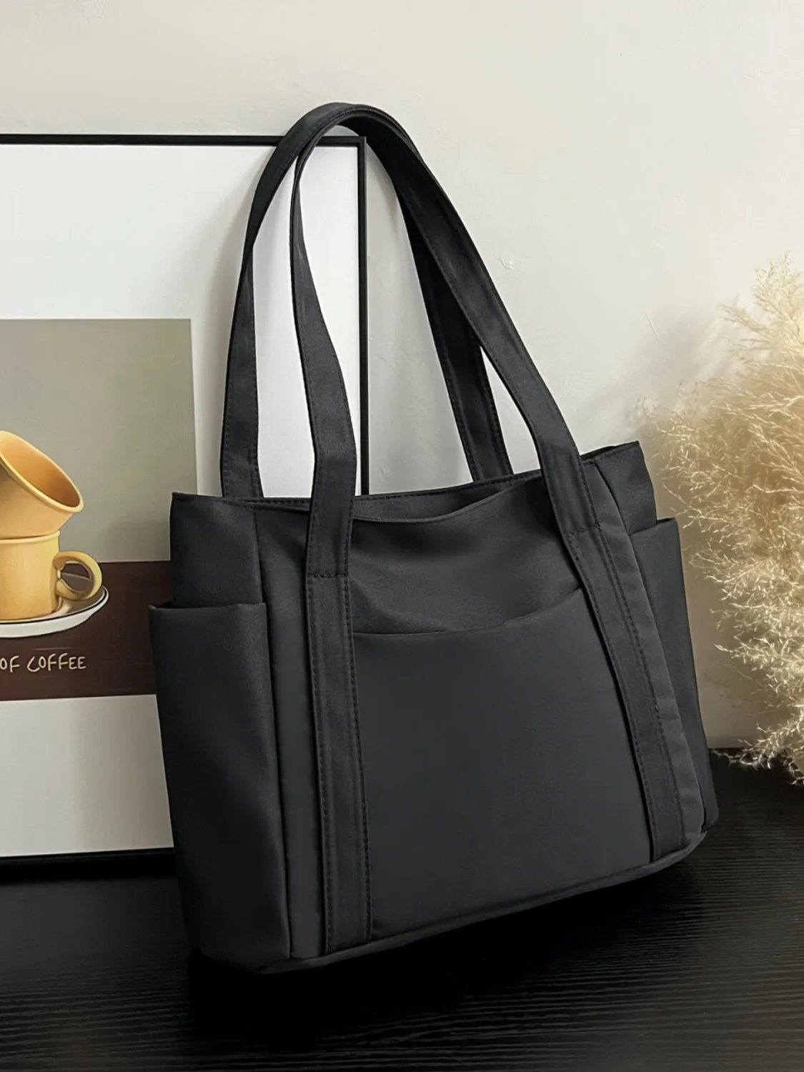 Nylon Oxford Large Tote Bag with Zipper for Women