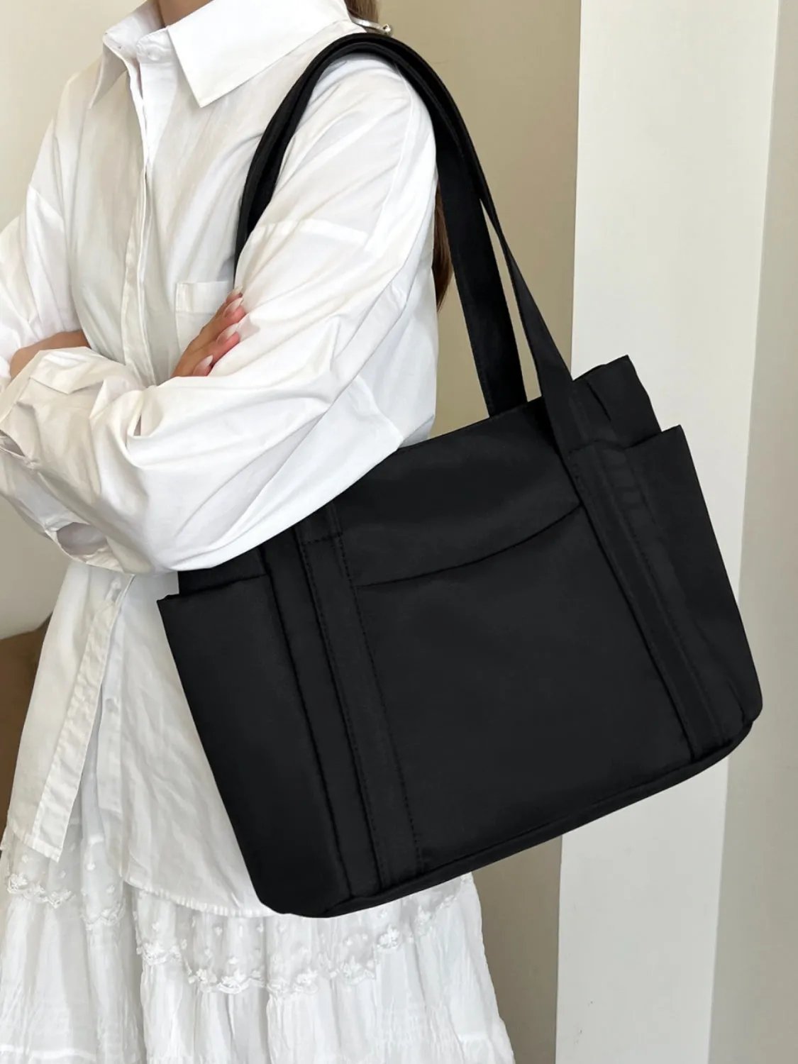 Nylon Oxford Large Tote Bag with Zipper for Women