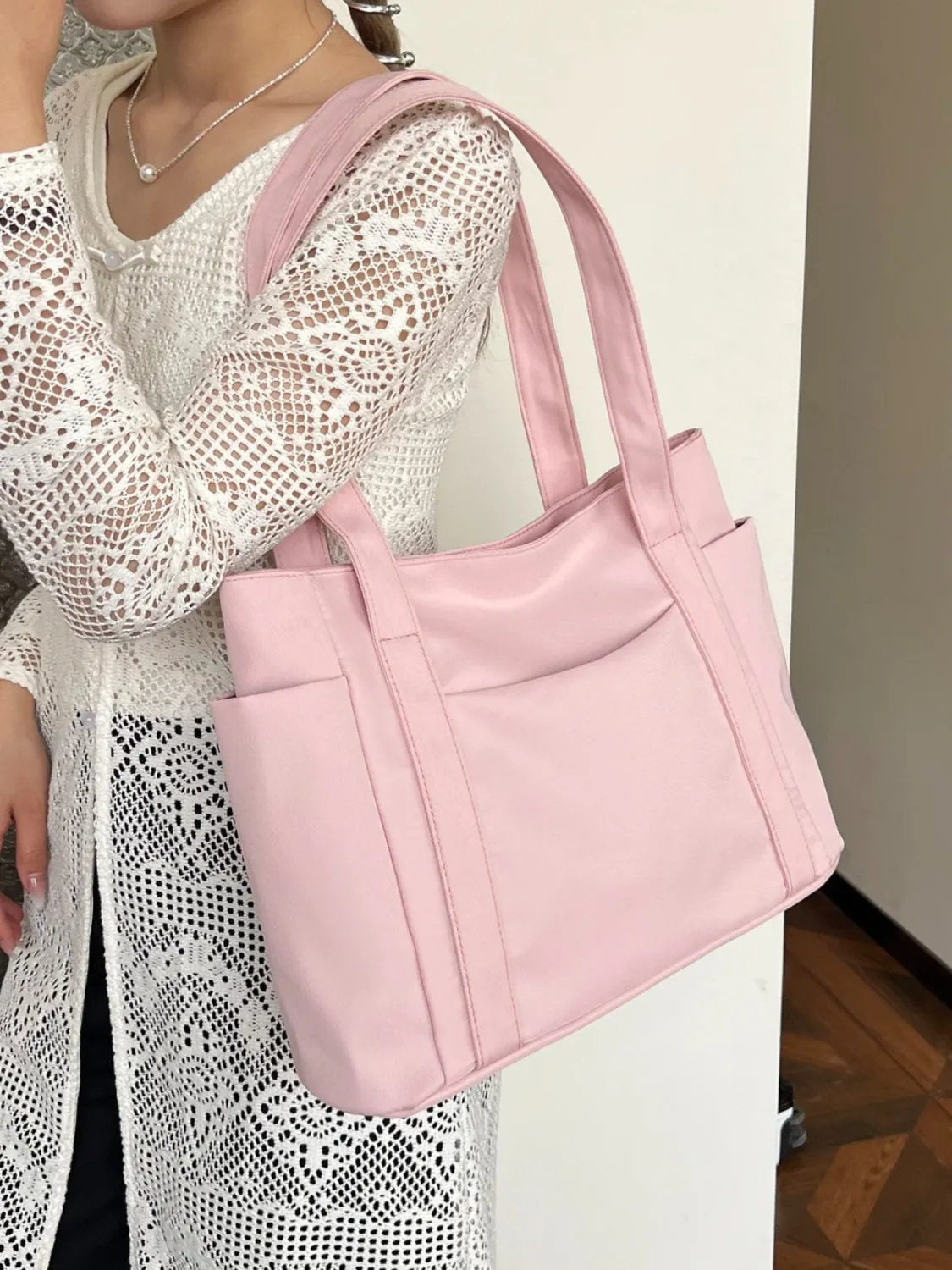 Nylon Oxford Large Tote Bag with Zipper for Women