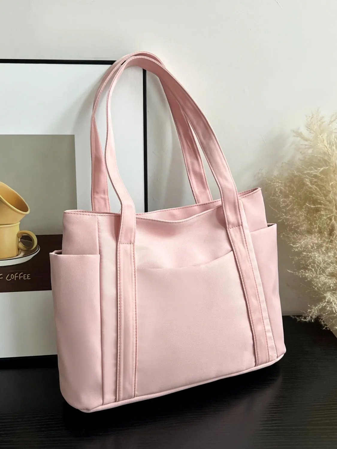 Nylon Oxford Large Tote Bag with Zipper for Women