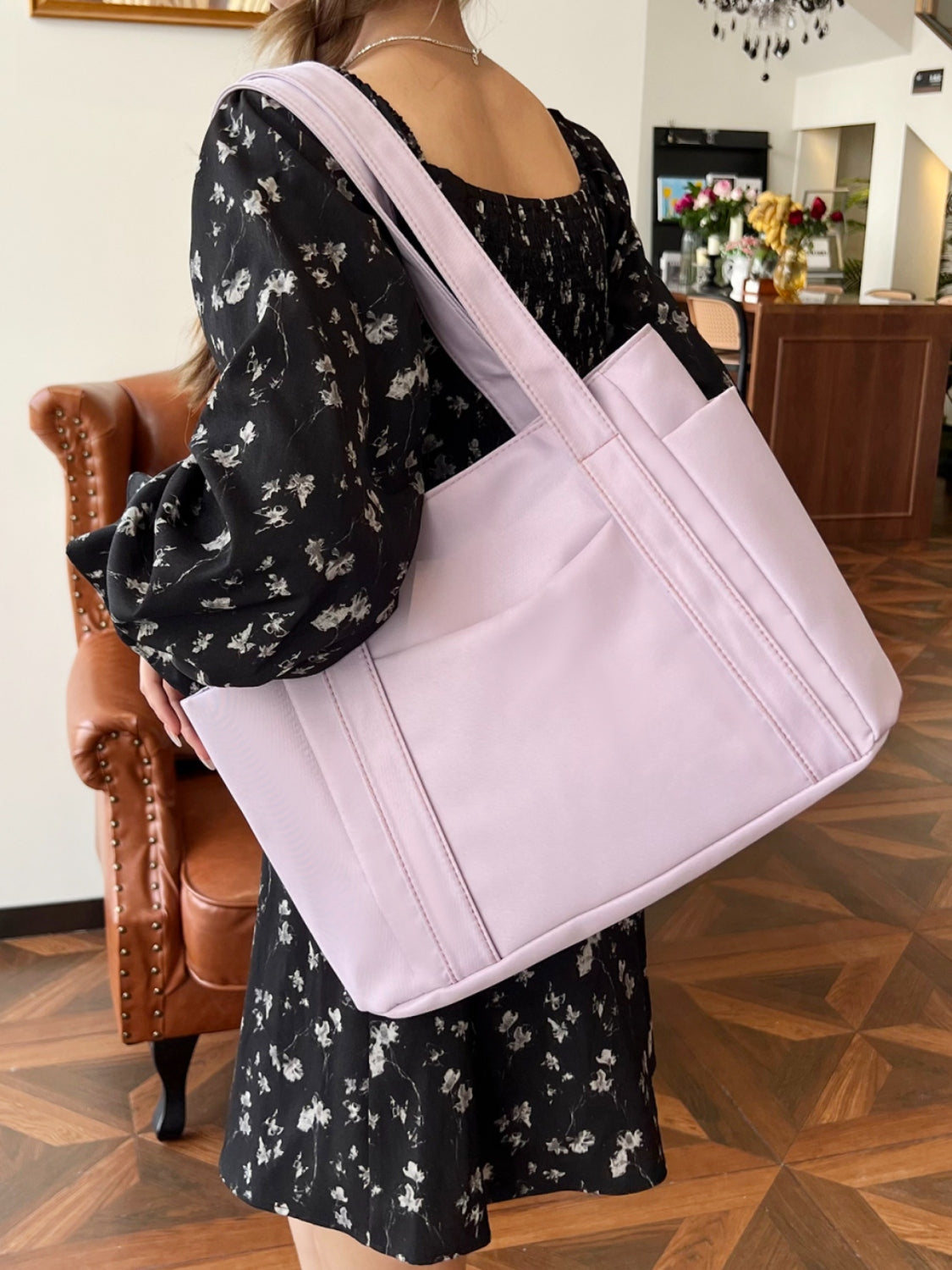 Nylon Oxford Large Tote Bag with Zipper for Women Jewelry Bubble