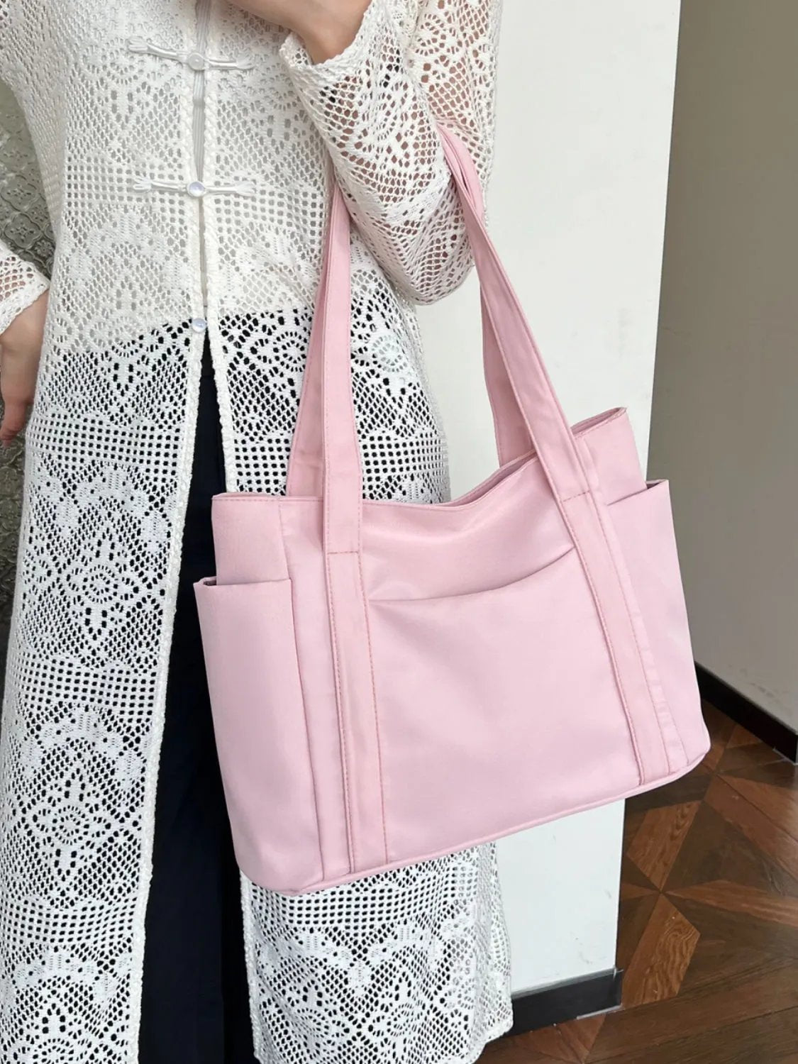 Nylon Oxford Large Tote Bag with Zipper for Women