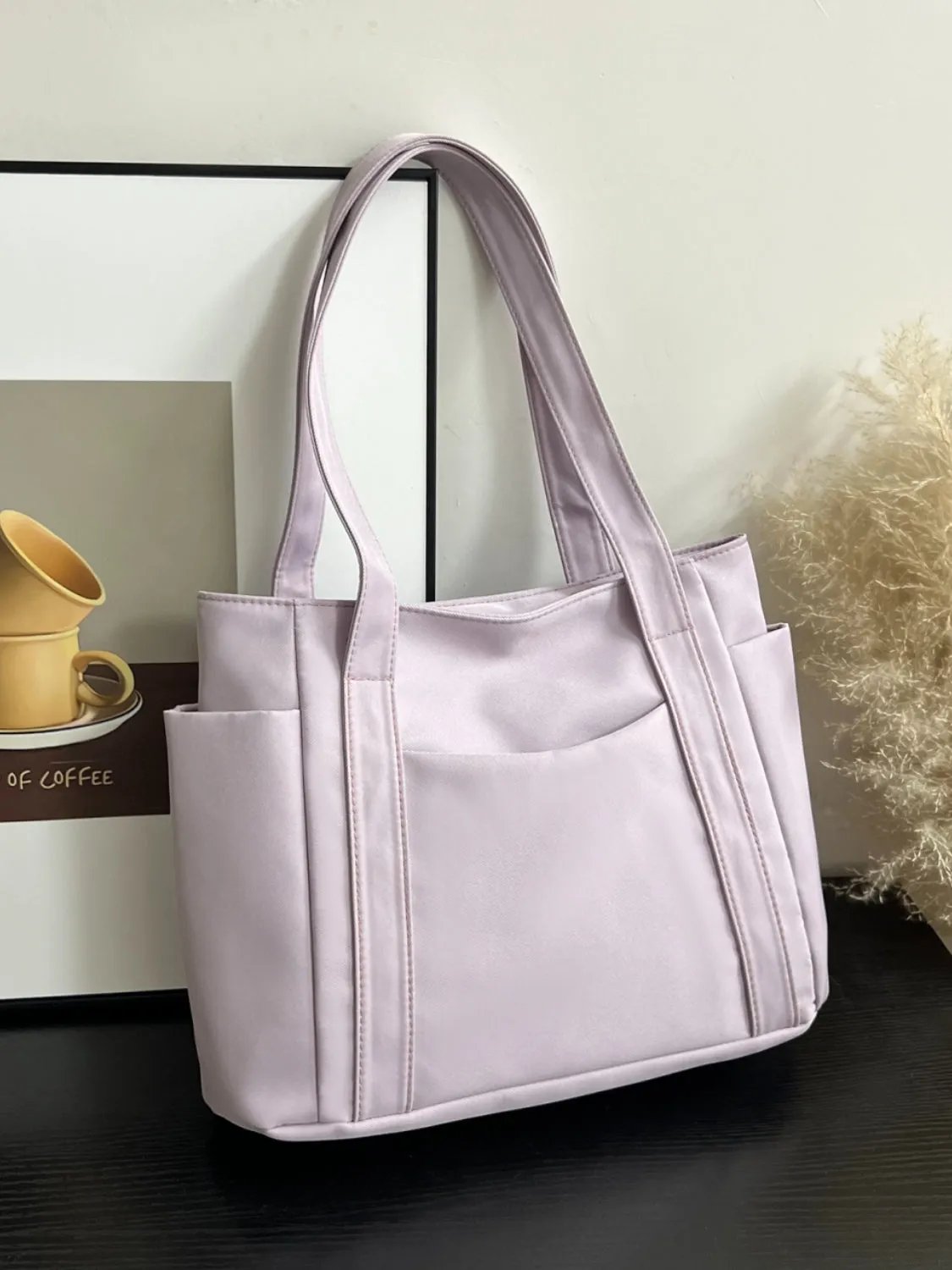 Nylon Oxford Large Tote Bag with Zipper for Women