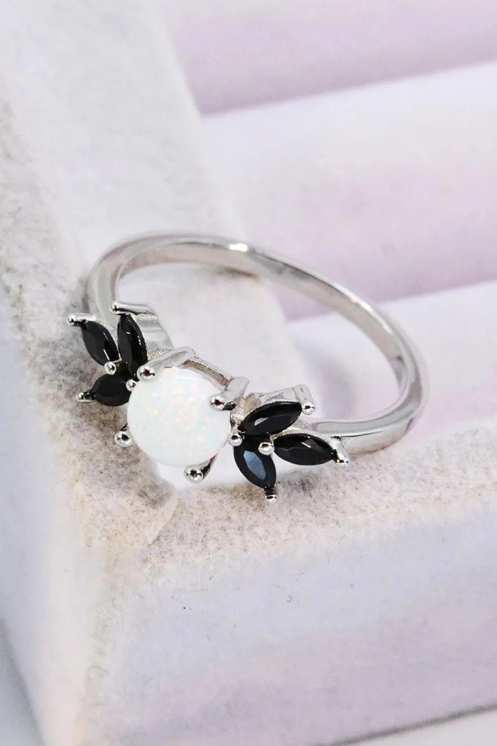 Opal and Zircon Contrast Ring Shining Symbol of Love