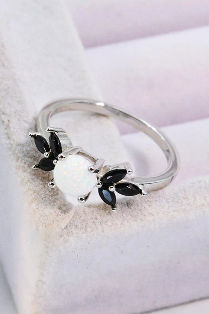 Opal and Zircon Contrast Ring Shining Symbol of Love Jewelry Bubble