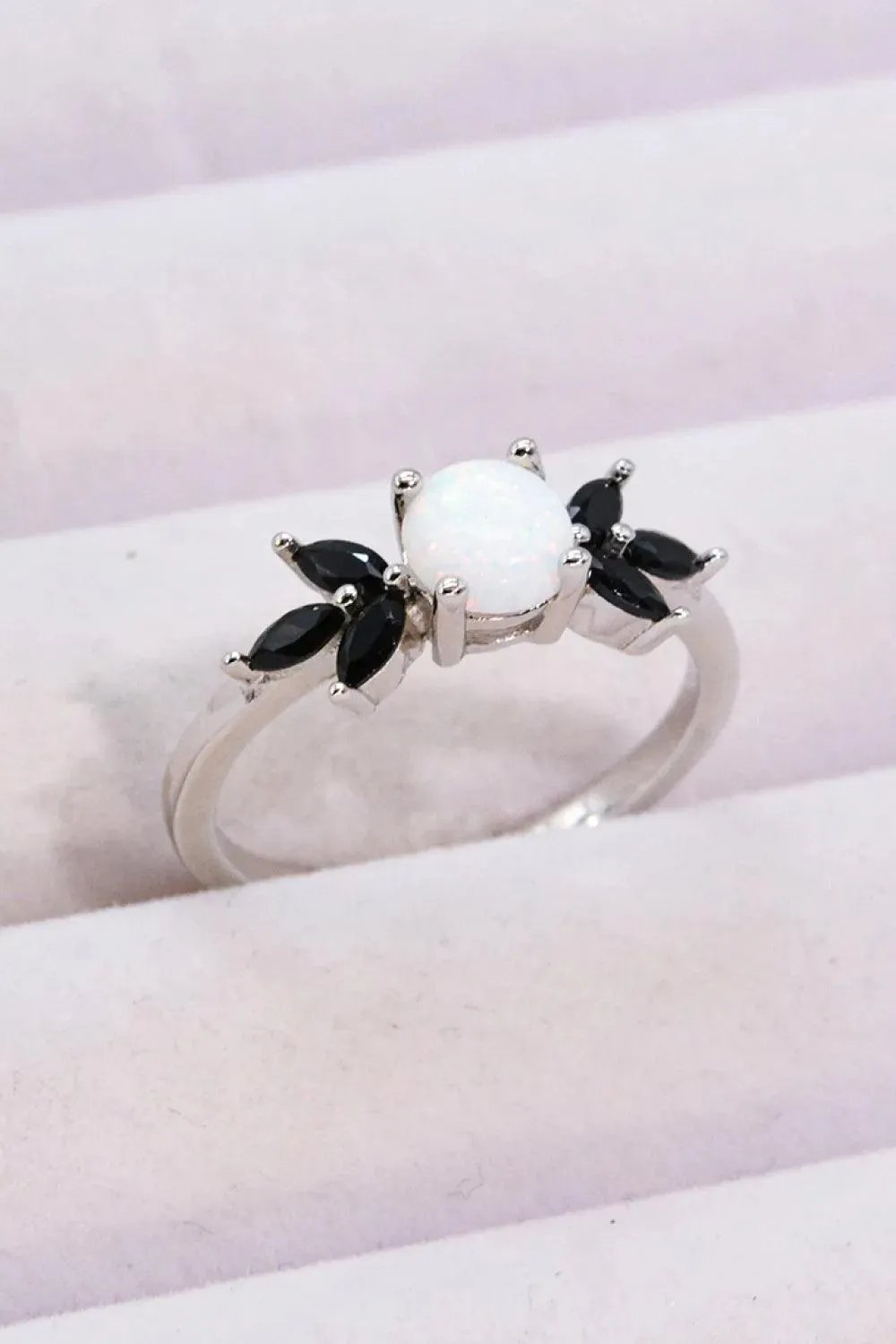Opal and Zircon Contrast Ring Shining Symbol of Love