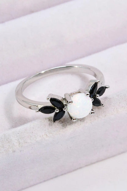 Opal and Zircon Contrast Ring Shining Symbol of Love Jewelry Bubble