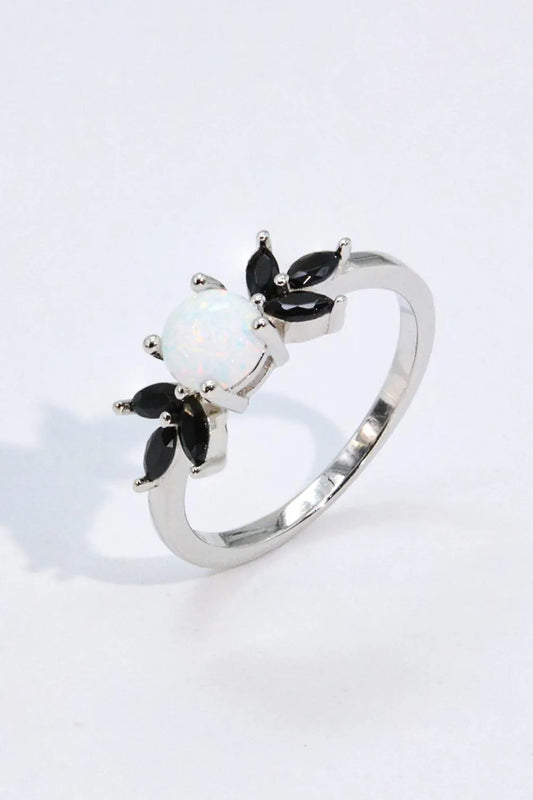 Opal and Zircon Contrast Ring Shining Symbol of Love Jewelry Bubble