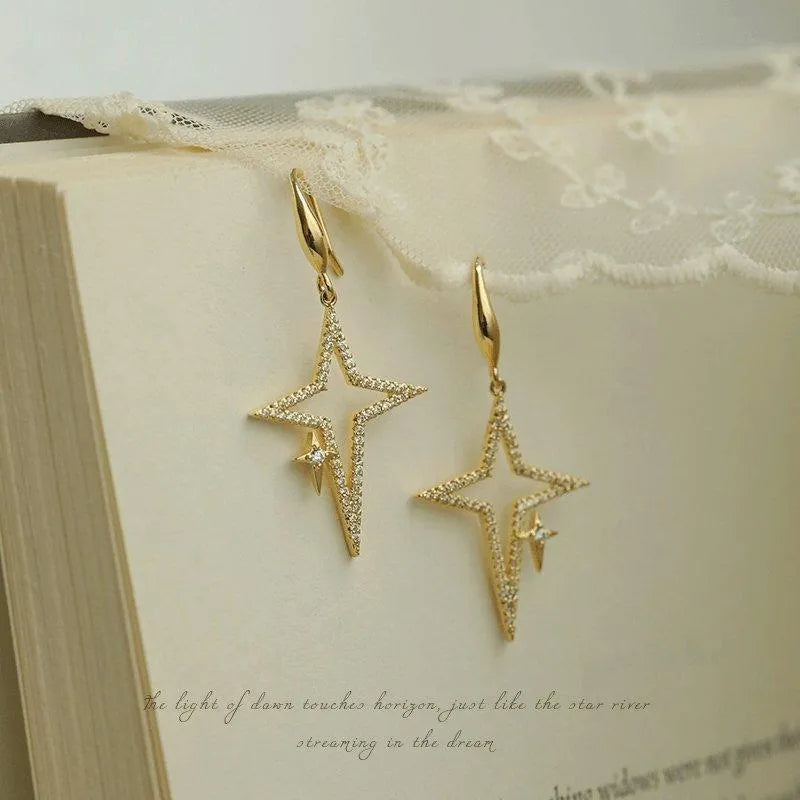 Open Star Drop Earrings Gold Plated Jewelry Bubble