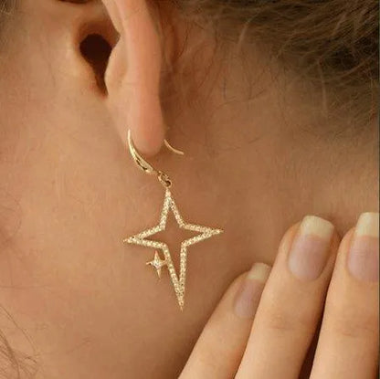 Open Star Drop Earrings Gold Plated Jewelry Bubble