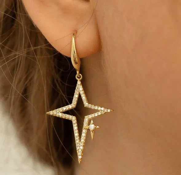 Open Star Drop Earrings Gold Plated Jewelry Bubble