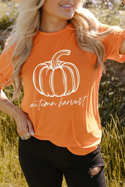 Orange Autumn Harvest Pumpkin Graphic T Shirt Jewelry Bubble