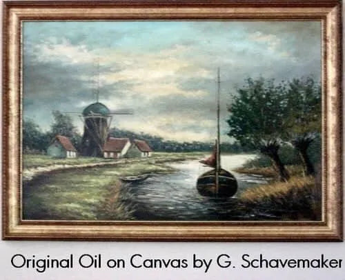 Original Dutch Landscape Oil Painting G. Schavemaker Jewelry Bubble