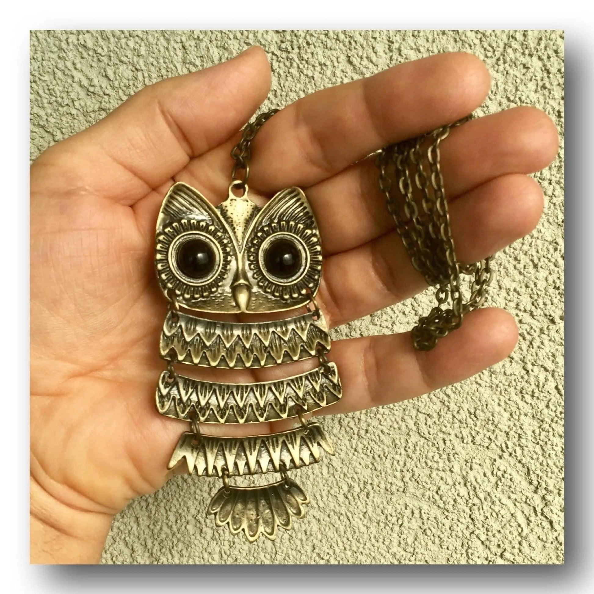 Owl Pendant Necklace Black Eyes Masterfully Articulated Jewelry Bubble