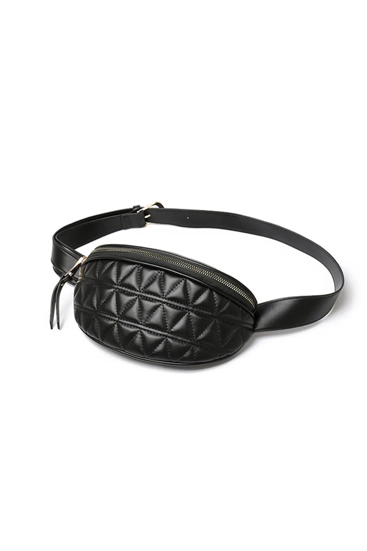 PU Leather Quilted Zipper Chest Bag Black Jewelry Bubble