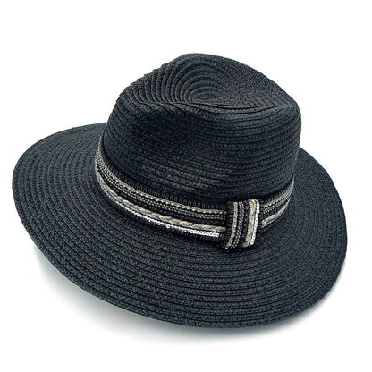 Panama Hat in Black for Women with Embellishments Jewelry Bubble