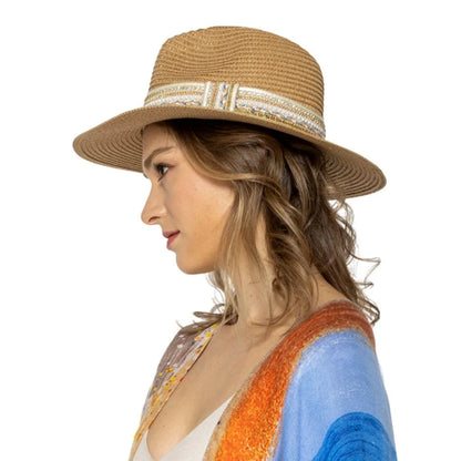 Panama Hat in Camel for Women with Embellishments Jewelry Bubble