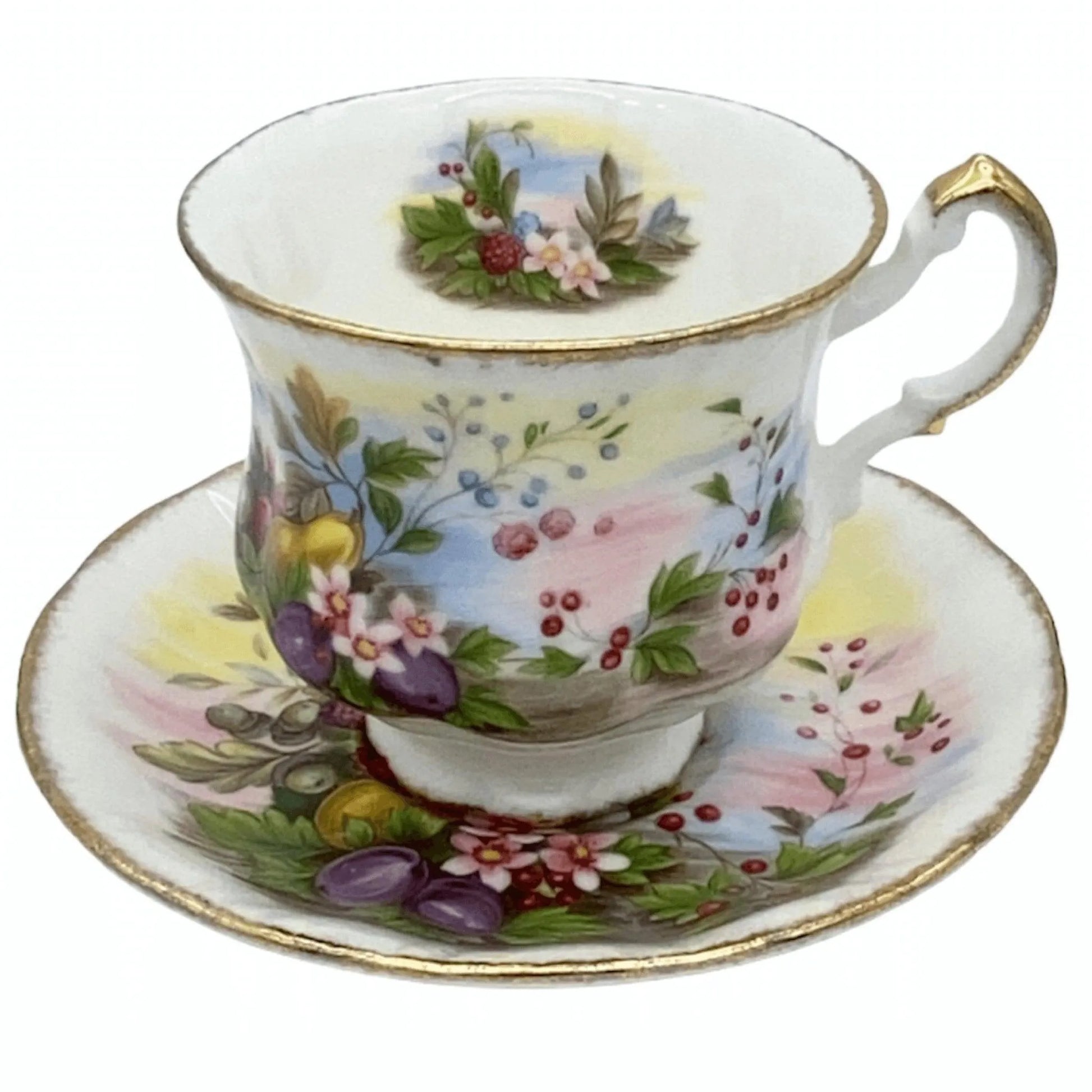 Paragon China, Fruit Pattern Tea Cup Saucer Set Jewelry Bubble