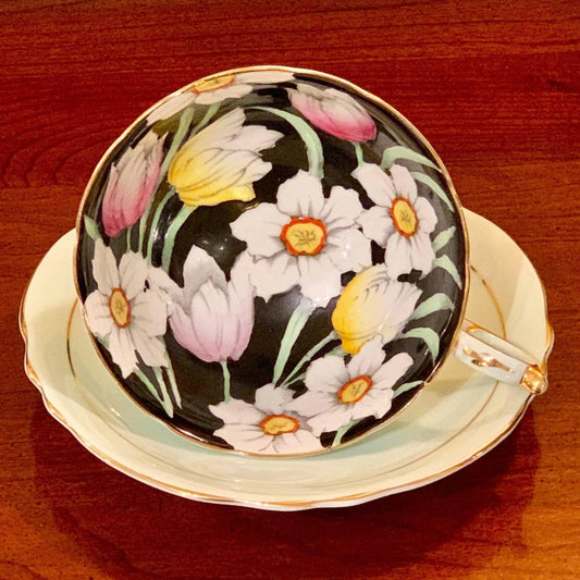 Paragon Fine Bone China Vintage Teacup & Saucer Set Floral Scape Jewelry Bubble