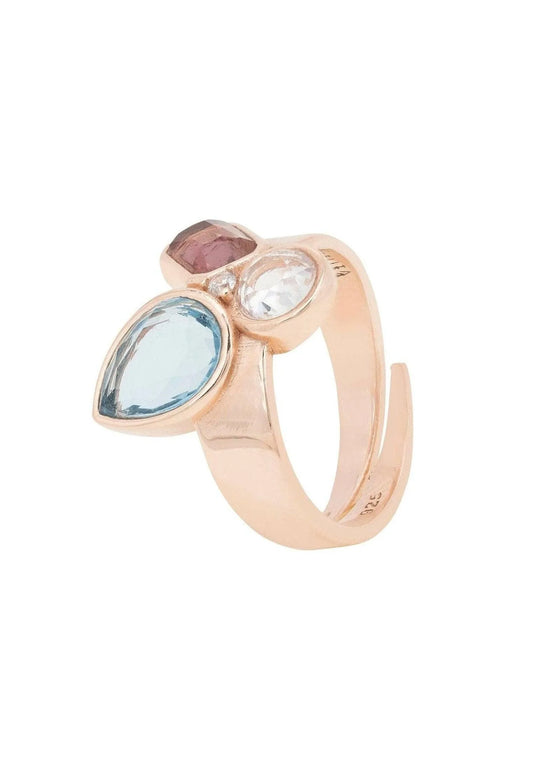 Paris Triple Gemstone Adjustable Ring Rose Gold Plated Jewelry Bubble