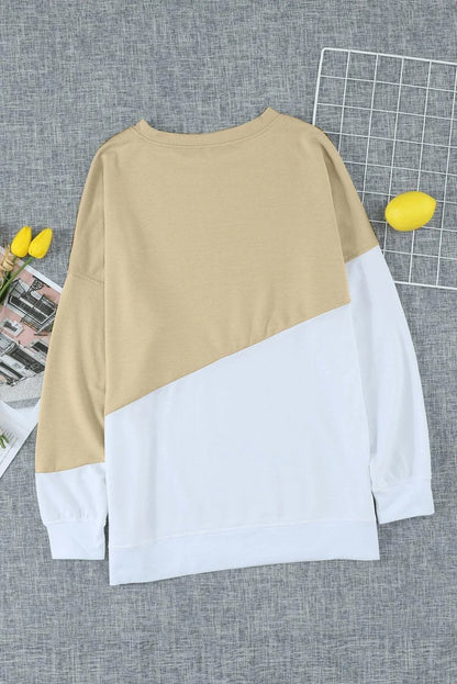 Patchwork Dropped Shoulder Sweatshirt Apricot Jewelry Bubble