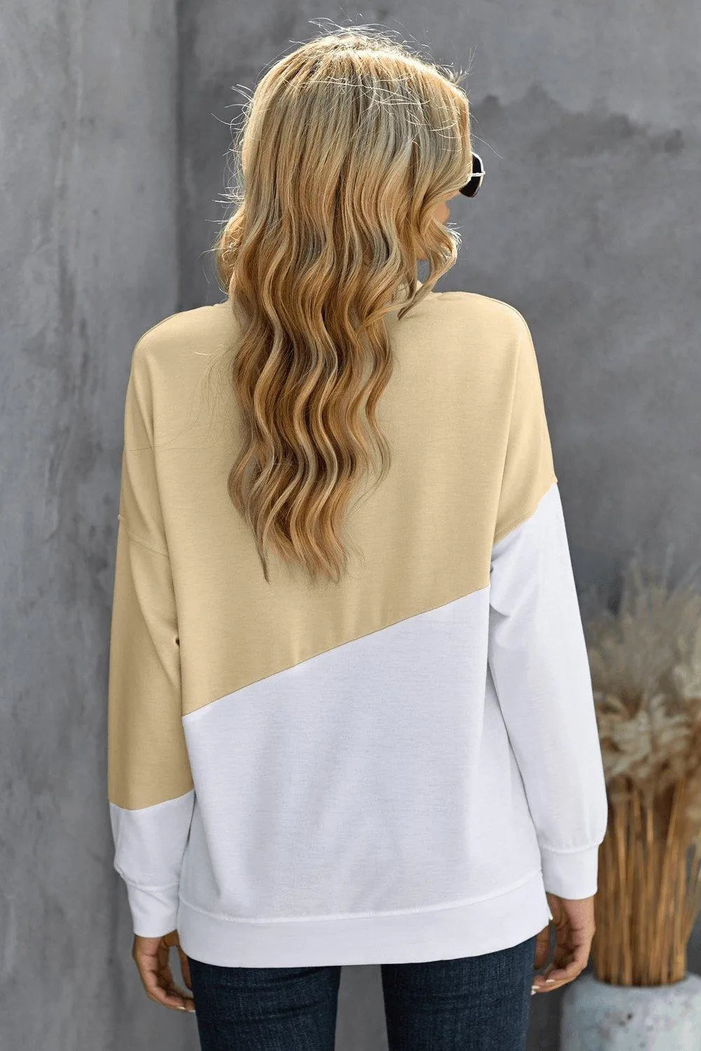 Patchwork Dropped Shoulder Sweatshirt Apricot Jewelry Bubble