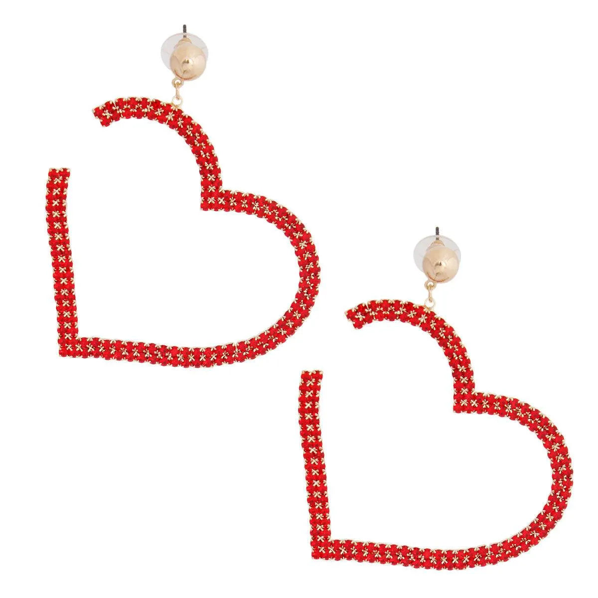 Pave Open Heart Drop Earrings Red Adorned Jewelry Bubble