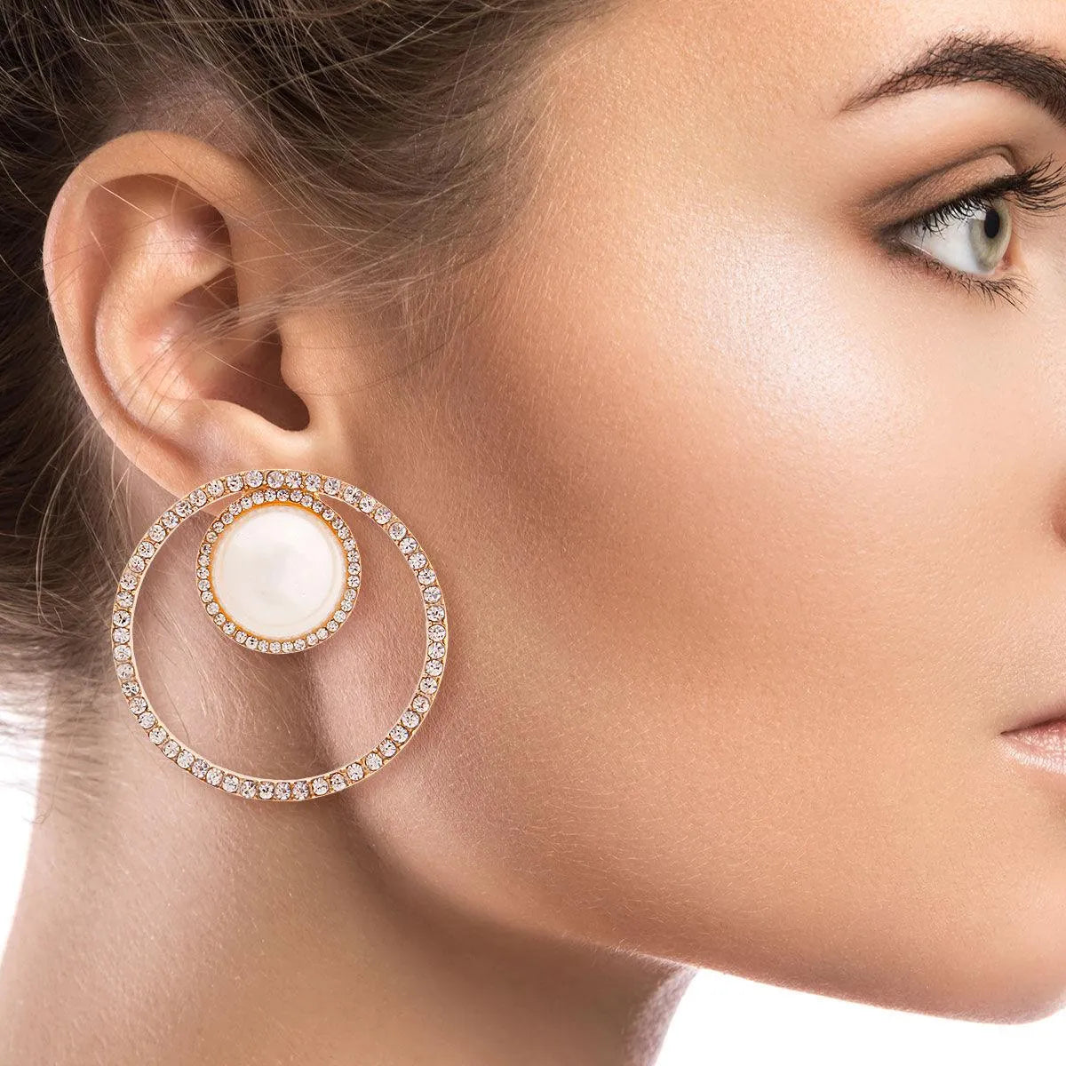 Pearl Stud Pave Open Halo Earrings - Fashion Jewelry Jewelry Bubble